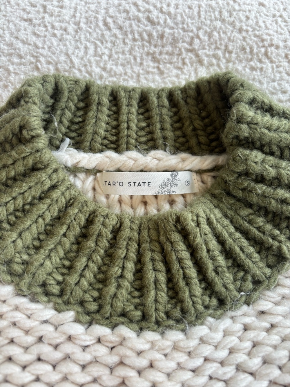 Chunky Striped Knit Sweater in Olive, Baby Blue & Cream - Picture 3 of 3